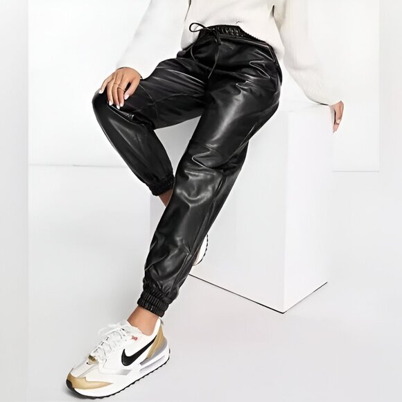 Abercrombie & Fitch Faux Leather Sweatpants Black Size Large - Picture 1 of 8